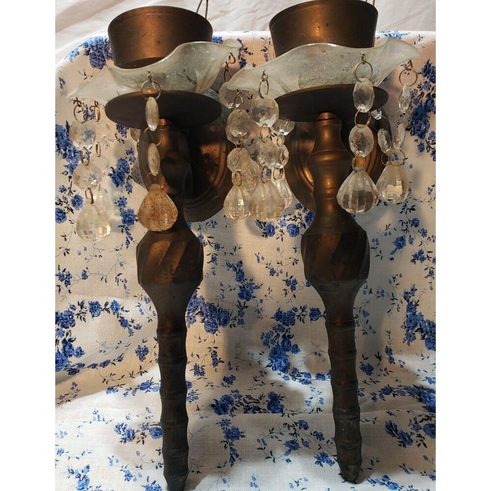 Vintage Wall Hanging Sconces With Votives Victorian, Gothic, Patina